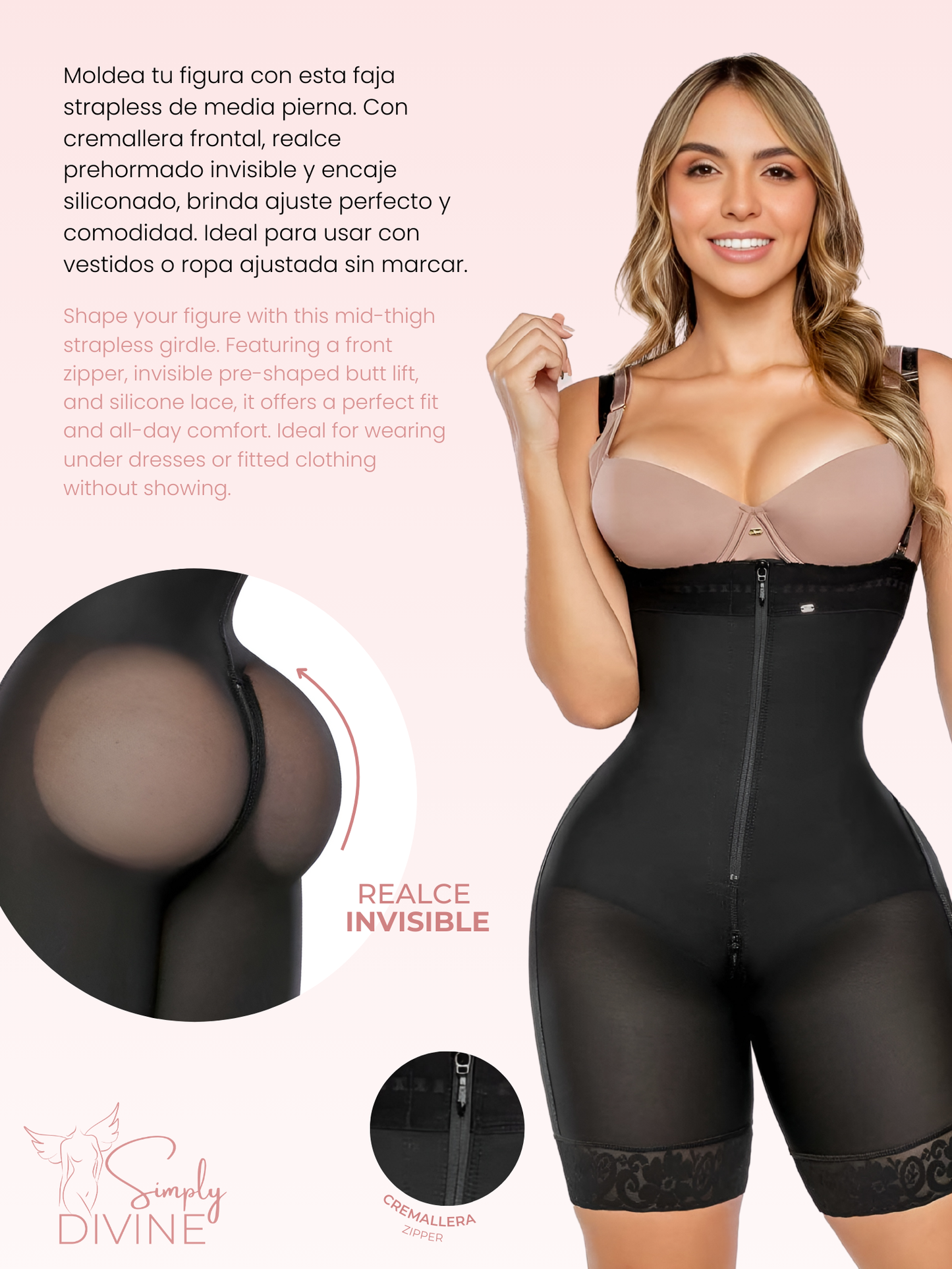 SD-2022 Mid-Thigh Invisible Strapless Girdle with Zipper